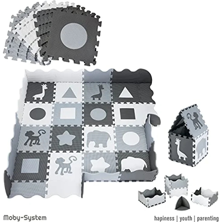 Moby-System Puzzlematte für Babys, 150 x 150 cm, Spielmatte, geruchlos, Matte große, Puzzle Matte für Jungen & Mädchen, Spielmatte schadstofffreie, geruchlose Krabbelmatte – Bild 4
