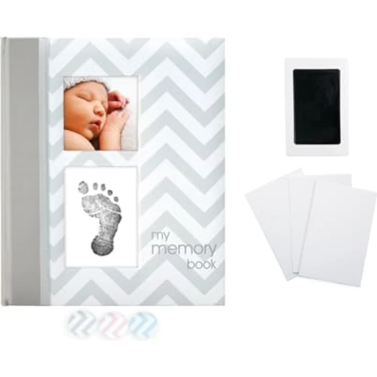 Pearhead P62200 Chevron Babybuch mit Clean Touch Stempelkissen, grau (Texte auf Englisch) – Bild 2
