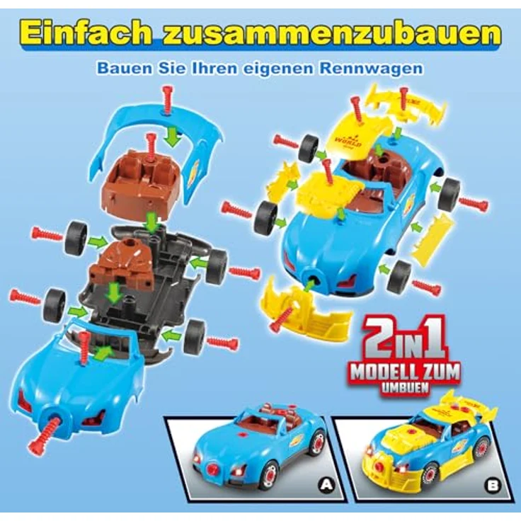 Pup Go Montage Auto Spielzeug 26+4 Teile, DIY Konstruktionsspielzeug mit Akkuschrauber, Sound und Licht, geeignet für Kinder ab 3 Jahren – Bild 3