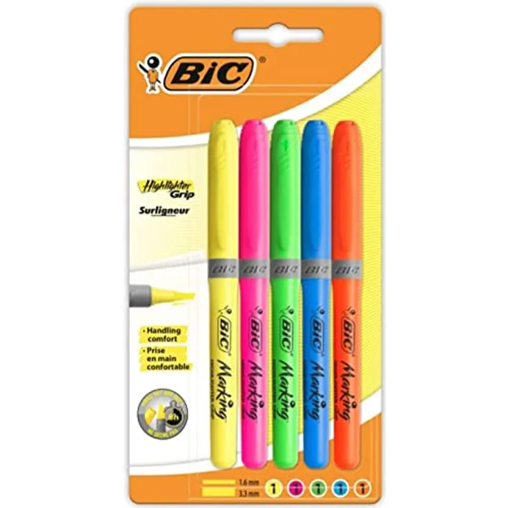 BIC BRITELINER Grip Textmarker – verschiedene Farbe (5 Stück)
