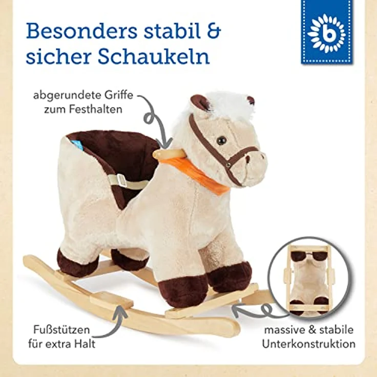 Bieco Plüsch Schaukeltier Pferd 73,5x33,5x53cm | Schaukelpferd Baby | Schaukeltier Baby | Kinderschaukel Indoor | Baby Wippe | Baby Schaukel | Schaukelpferd ab 1 Jahr | Baby Spielzeug ab 9 Monate – Bild 4