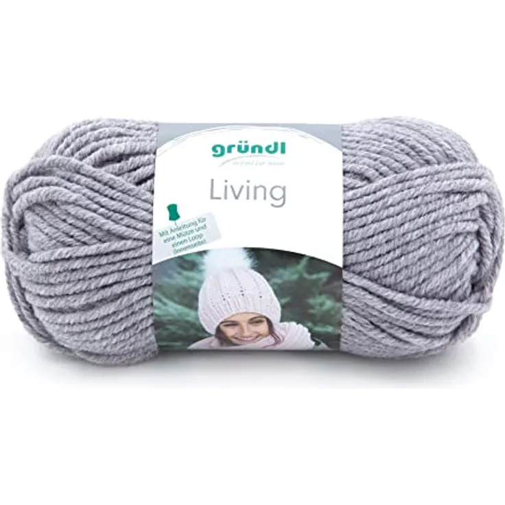 Gründl Wolle Living (Strick- und Häkelgarn,waschbares Garn aus 80% Polyacryl und 20% Polyamid, 100 g / 100 m, Nadelstärke: 8-9, 1 x 100 g), Mittelgrau