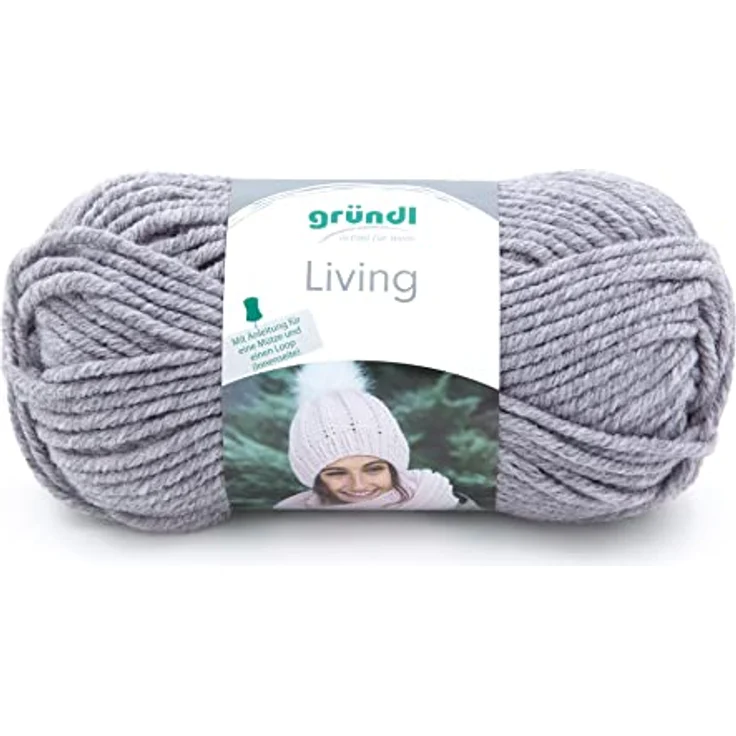 Gründl Wolle Living (Strick- und Häkelgarn,waschbares Garn aus 80% Polyacryl und 20% Polyamid, 100 g / 100 m, Nadelstärke: 8-9, 1 x 100 g), Mittelgrau – Bild 1