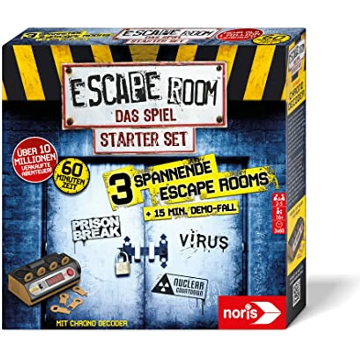Noris Escape Room Starter Set - Familien und Gesellschaftsspiel für Erwachsene, inkl. 3 Fällen, Turorial und Chrono Decoder, ab 16 Jahren – Bild 1