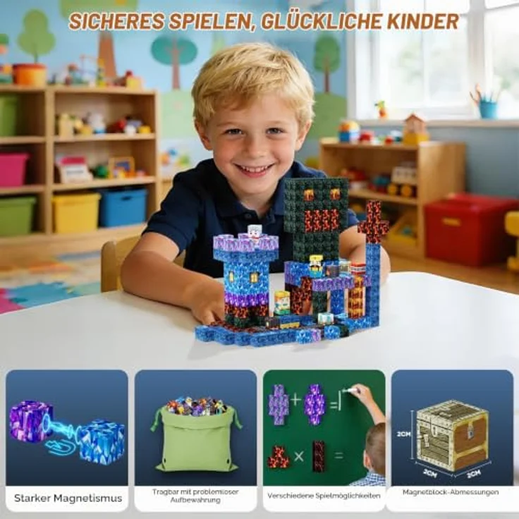 Coolzon Magnetische Bausteine Blöcke, 100-teiliges Set in Lila, für Kinder ab 3 Jahren, kreatives Lernspielzeug zur Förderung von Motorik und räumlichem Denken – Bild 4