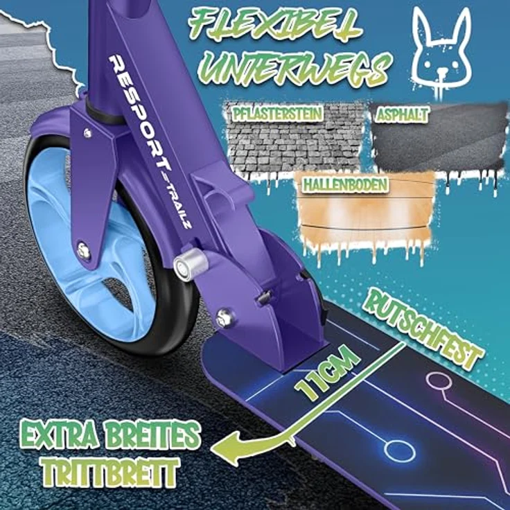 RE:SPORT Cityroller RE:SPORT® Trailz, höhenverstellbar & klappbar, große 200-mm-Rollen, inklusive Tragegurt & Klingel, bis 100 kg belastbar – Bild 7
