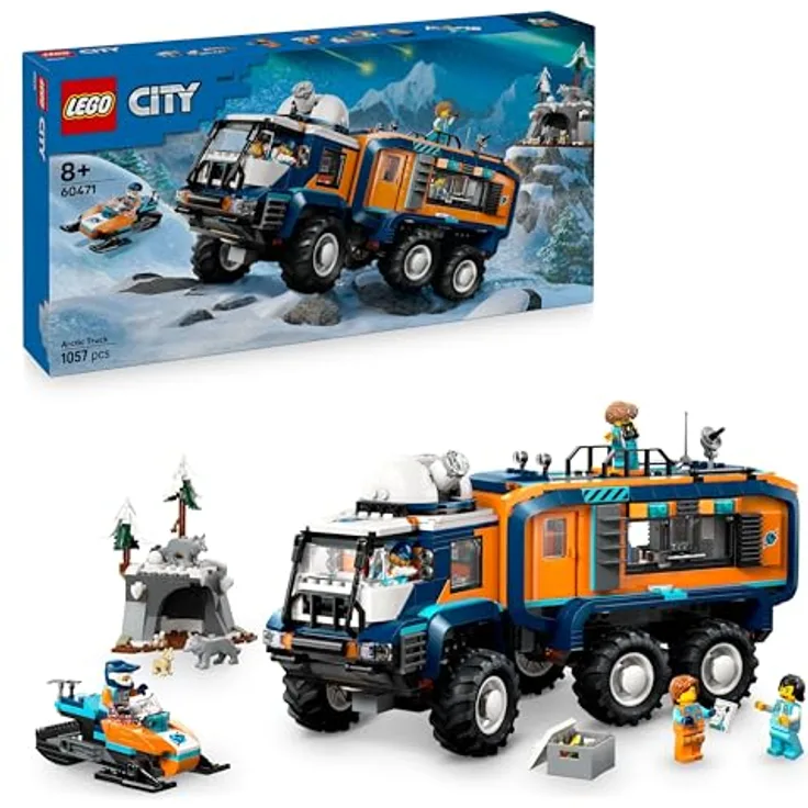 LEGO City 60471 Arktis-Truck mit Labor, 6-rädrig, inkl. 5 Mini-Figuren und Schneemobil, Mehrfarbig