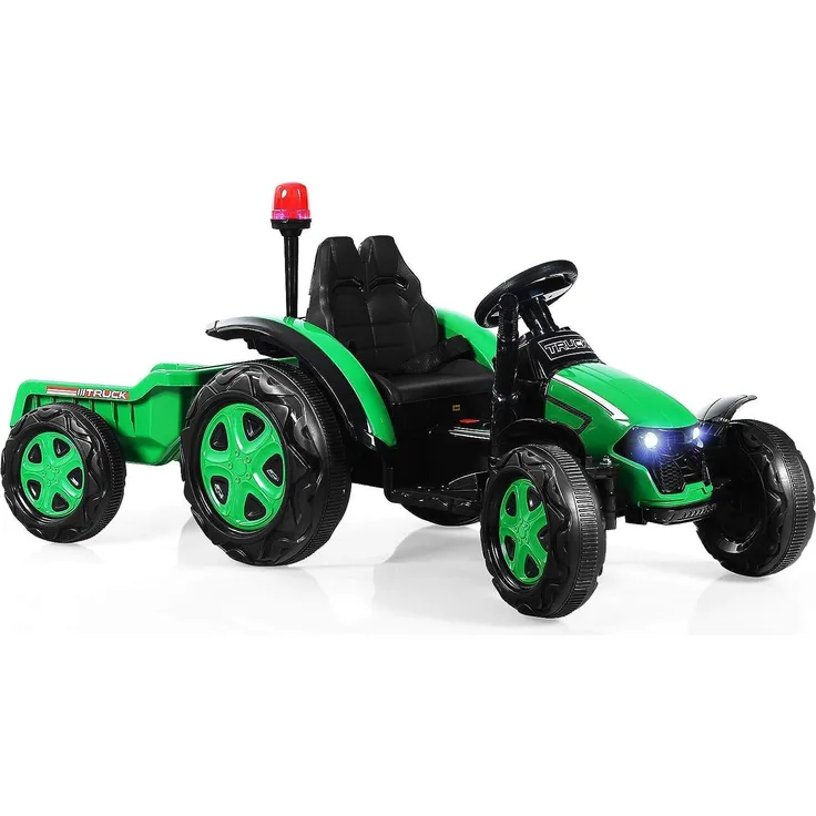 Dreamade Kinder Elektro Traktor mit abnehmbarem Anhänger & Fernbedienung, Trettraktor mit LED Lichtern, Musik, Hupe & USB, für Kinder ab 3 Jahre (Grün)