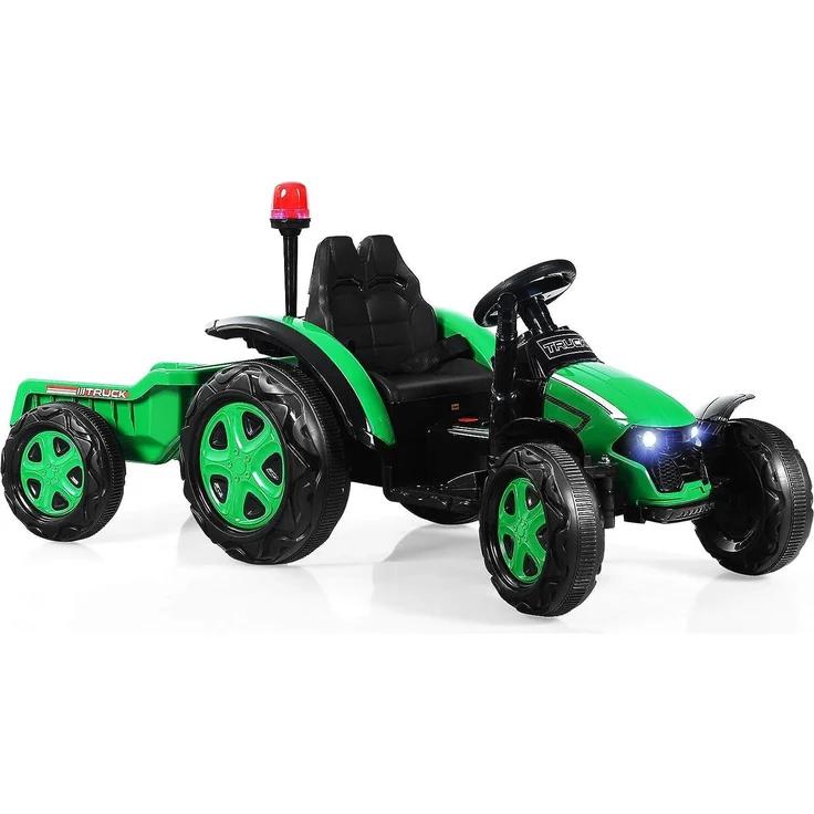 Dreamade Kinder Elektro Traktor mit abnehmbarem Anhänger & Fernbedienung, Trettraktor mit LED Lichtern, Musik, Hupe & USB, für Kinder ab 3 Jahre (Grün)