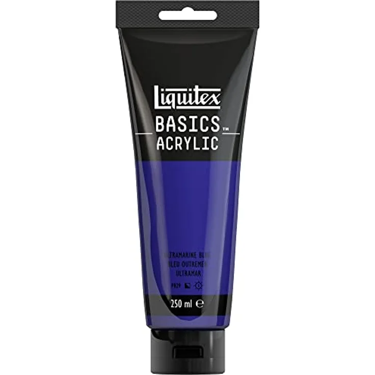 Liquitex Basics 88700228 Acrylfarbe, monopigmentierte Künstlerpigmente, lichtecht, mittlere Viskosität, Archivqualität, seidenglänzender Finish, 250ml Tube - Ultramarinblau – Bild 1