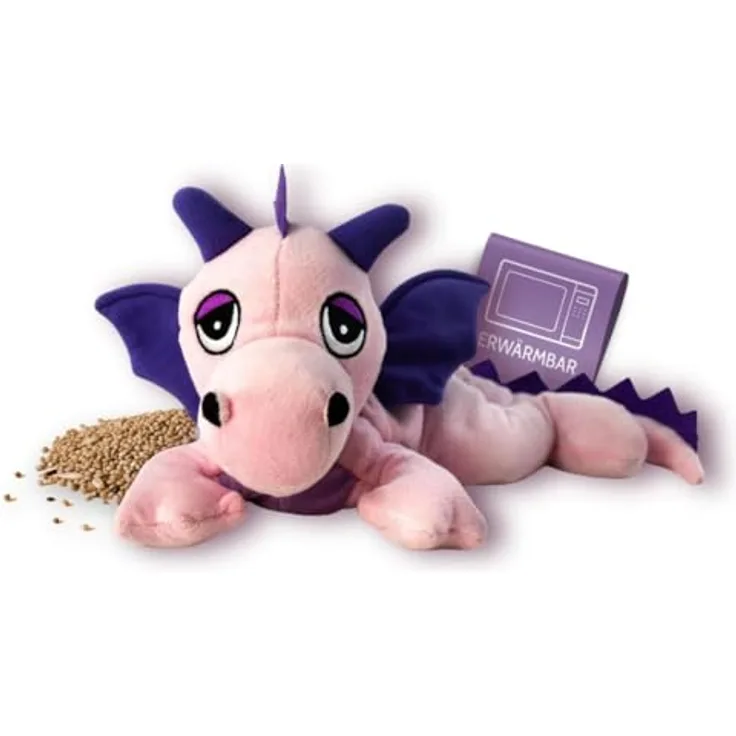 Habibi Plush Glücksdrache, rosa Wärmetier Kuscheltier mit Hirsefüllung und aromatischem Duft, Mikrowellen- und Kühlschrank geeignet