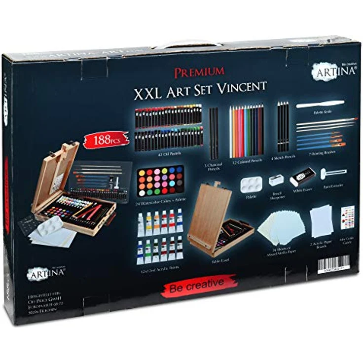 Artina XXL 188tlg Malset mit Malkoffer & Tischstaffelei – Voll ausgestattetes Künstler Set für Acryl, Aquarell und Ölkreide, ideal für Einsteiger und kreative Köpfe – Bild 3