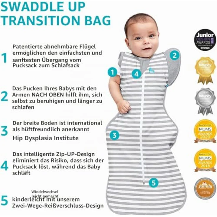 Love To Dream™ Swaddle UP™, Größe S (3,5–6 kg), Twinkle Powder Blue, 1,0 Tog für Frühling & Sommer, waschbare Baumwolle, Doppelreißverschluss – Bild 5
