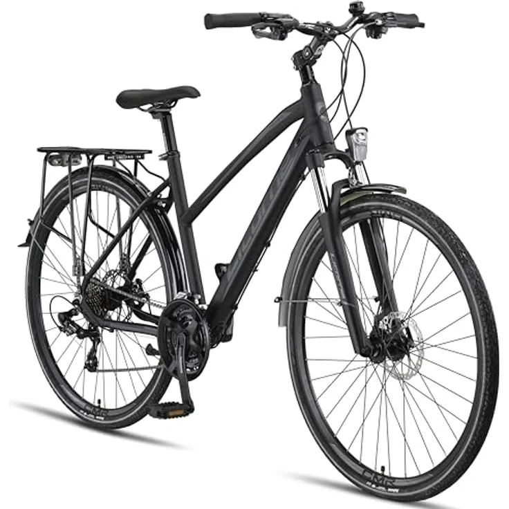 Licorne Bike Premium Touring Trekking Bike in 28 Zoll Aluminium Scheibenbremse Fahrrad für Jungen, Mädchen, Damen und Herren - 21 Gang-Schaltung - Mountainbike - Crossbike (Damen, Schwarz) – Bild 1
