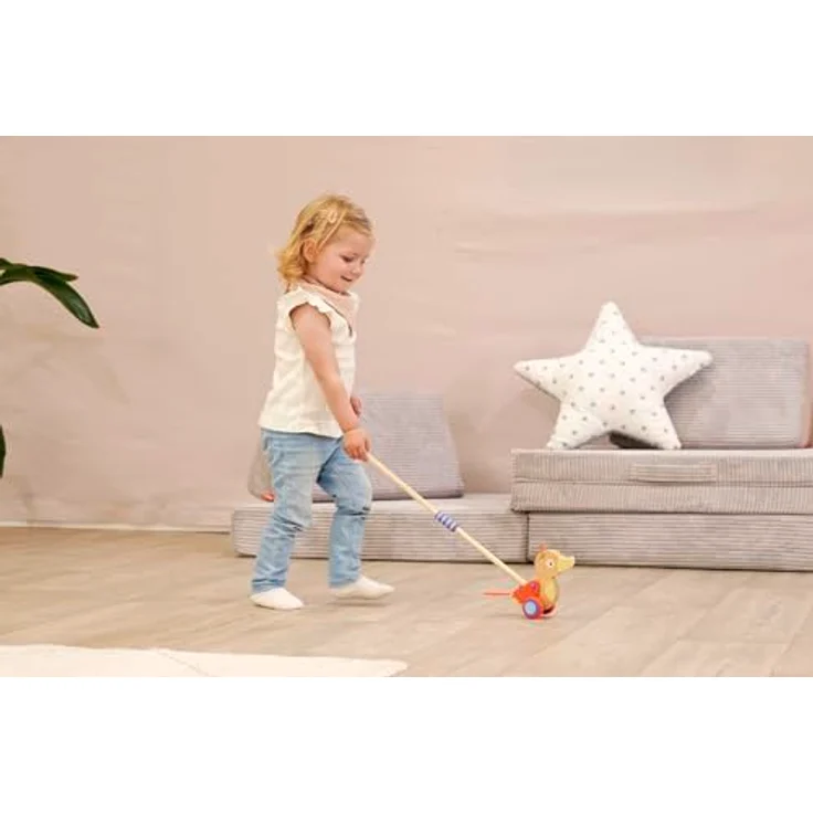 Eichhorn Schiebestab Ente, FSC®- schützt Wald - weltweit, hochwertiges Holz, geräuschlose Silikonreifen, abnehmbarer Stab, Spielspaß für Kinder ab 1 Jahr – Bild 3