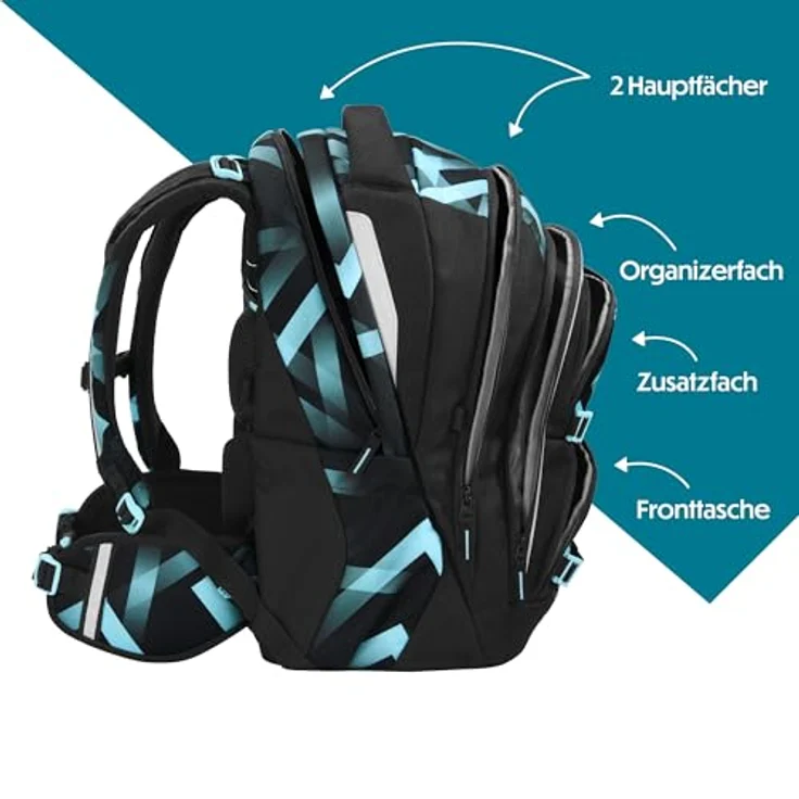 coocazoo Schulranzen PORTER, ergonomisch und größenverstellbar, 35 Liter, vielfach unterteilte Fächer, nachhaltige Herstellung – Bild 3