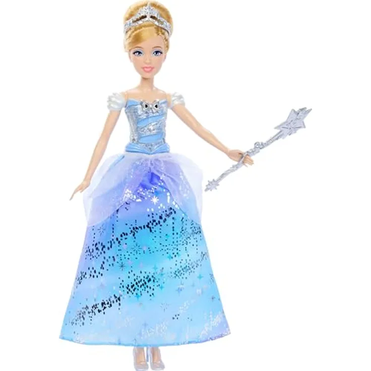 Mattel Disney Princess Cinderella, Modepuppe mit aufleuchtendem Kleid und Soundeffekten, Zauberstab aktiviert, inspirierte Ballkleid-Edition, JBF94