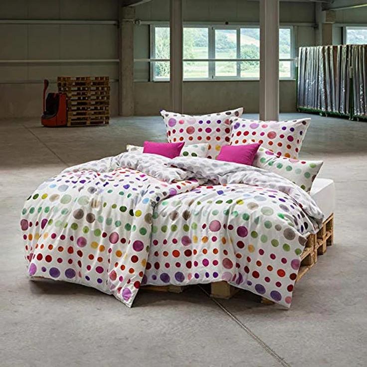 Estella Bettwäsche Spot 4709 958 Bunt Punkte Tupfen Mako-Satin 135x200 cm + 80x80 cm, Kinderbettwäsche in bunten Punkten und Tupfen – Bild 2