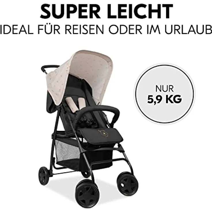 Hauck Disney Buggy Sport, Ultra Leicht (nur 5,9 kg), Klein Zusammenklappbar, mit Liegefunktion, Sonnenverdeck, Großer Korb (Pooh Rainbow Beige) – Bild 3