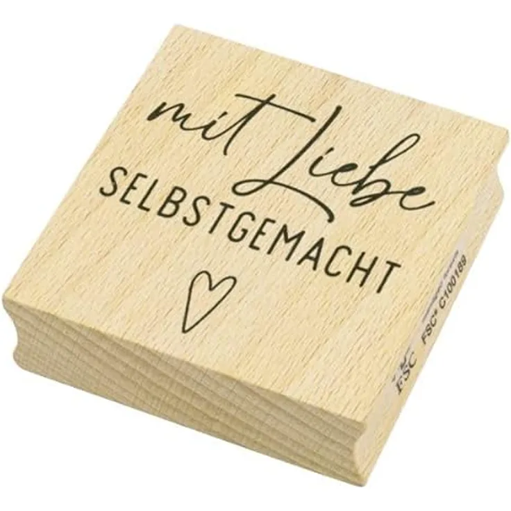 Artoz Stempel – Holzstempel – „Mit Liebe selbstgemacht groß“ – 60 x 60 mm – Motivstempel zum Kartenbasteln für Einladungen, Geburtstag, Grüße