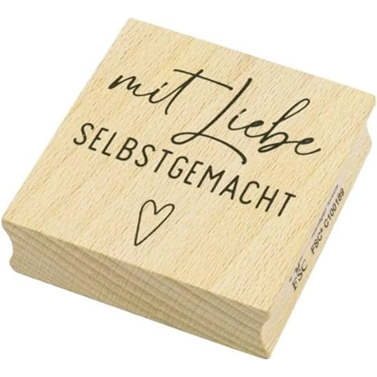 Artoz Stempel – Holzstempel – „Mit Liebe selbstgemacht groß“ – 60 x 60 mm – Motivstempel zum Kartenbasteln für Einladungen, Geburtstag, Grüße – Bild 1