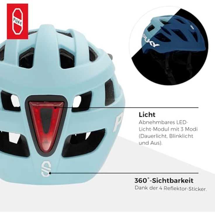 PUKY Helmet M Blau | Optimal für Kopfumfang 54-58 cm | Leicht & Belüftet | Robuster Polycarbonat & EPS-Schaum Schutz | Licht-Modul & 360° Sichtbarkeit | Stylisches Design & Farboptionen – Bild 4