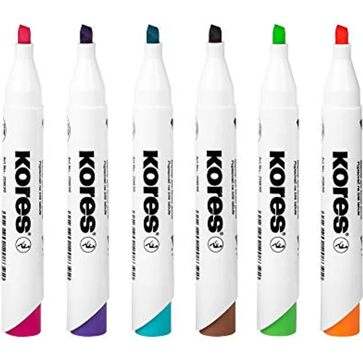 KORES Whiteboard Marker M20803, Set mit 6 Farben (pink, violett, türkis, braun, hellgrün, orange), 3-5mm Keilspitze, schnell trocknende Tinte, rückstandslos entfernbar – Bild 3