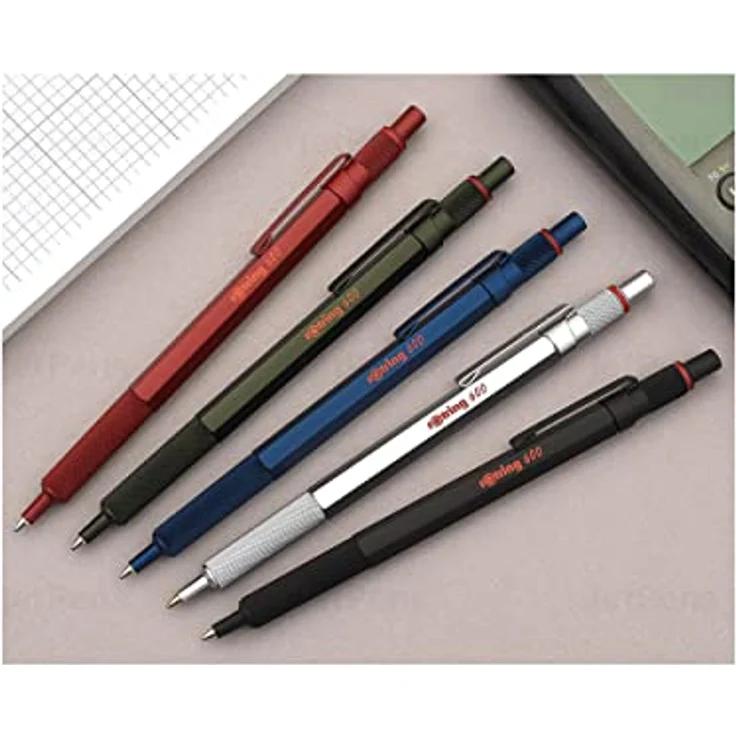 Rotring 600 Metallic M, Metallkugelschreiber mit präzisem Minenvorschub und Radiergummi, rot – Bild 5