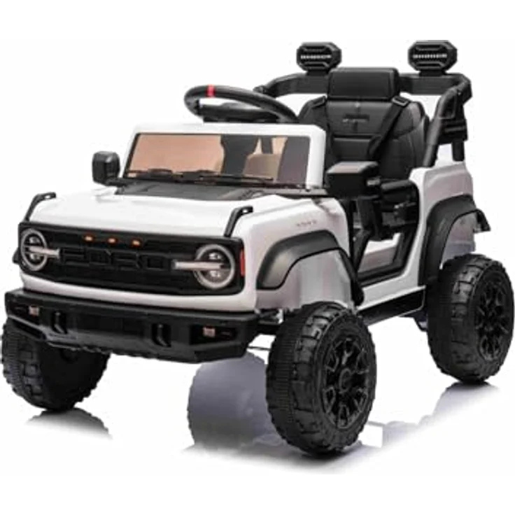 Beneo Ford Bronco Elektrisches Kinderfahrzeug, lizenziert, Einzelsitzer, Weiß, Hinterradantrieb, Lithiumbatterie, hohe Bodenfreiheit, breiter Sitz, Hinterachsfederung, 2,4-GHz-Fernbedienung, MP3-Player mit USB-Anschluss, LED-Beleuchtung – Bild 1