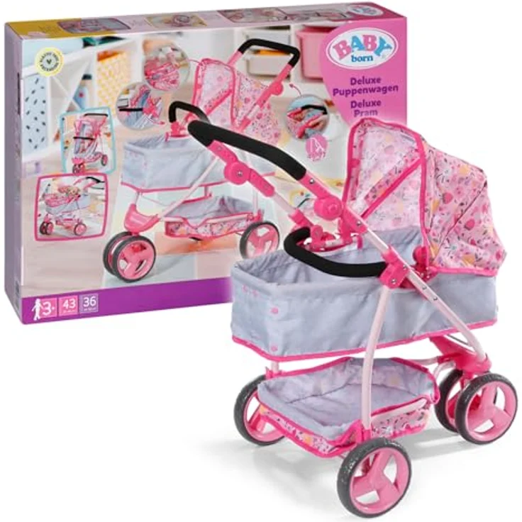 BABY Born Deluxe Puppenwagen, Puppenwagen mit Verstellbarer Liege-Fläche und Griff, blau - Preisvergleich – Bild 1