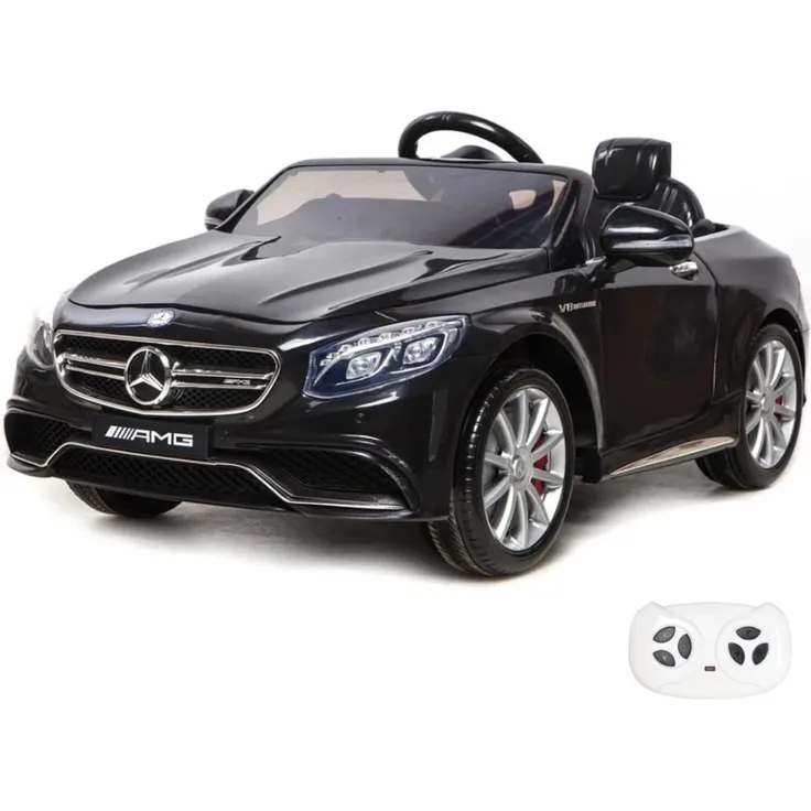 Mercedes S63 AMG Kinder Elektroauto, 12V mit Fernbedienung, für 1-6 Jahre, Schwarz, MP3-Player, Soft-Start, 2 Motoren, LED-Scheinwerfer, Sicherheitsgurte