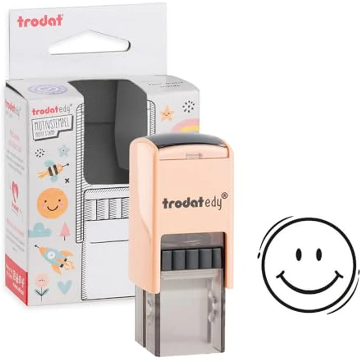 trodat edy®Fix Motivstempel Smiley, 2,0 x 2,0 cm, schwarz, Gehäuse pastell-creme – Bild 1