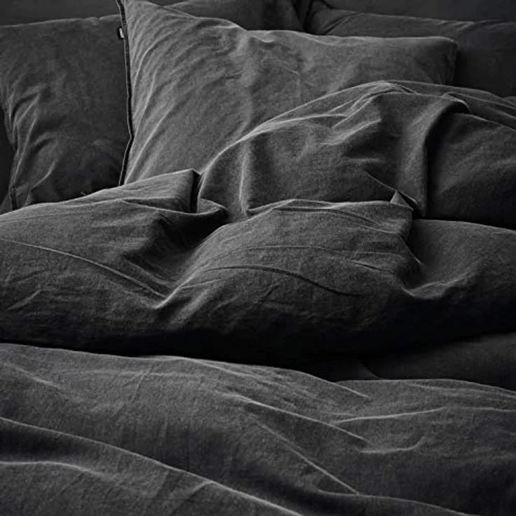 ESSENZA Bettwäsche, Baumwolle, Anthrazit, 155x220 cm (80x80 cm) mit Knopfverschluss – Bild 3
