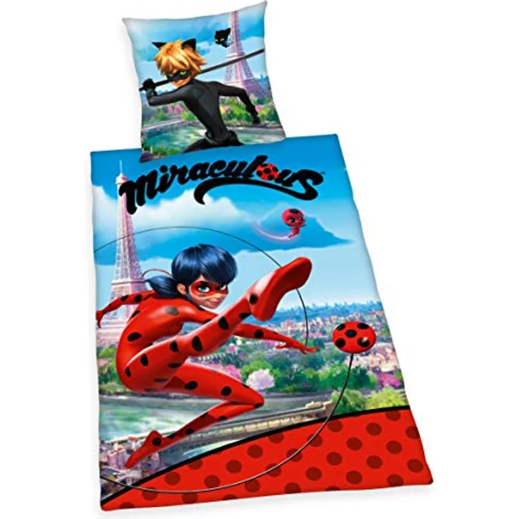 Herding Miraculous Bettwäsche-Set, Wendemotiv, Kopfkissenbezug 80 x 80 cm, Bettbezug ca. 135 x 200 cm, Baumwolle/Renforcé