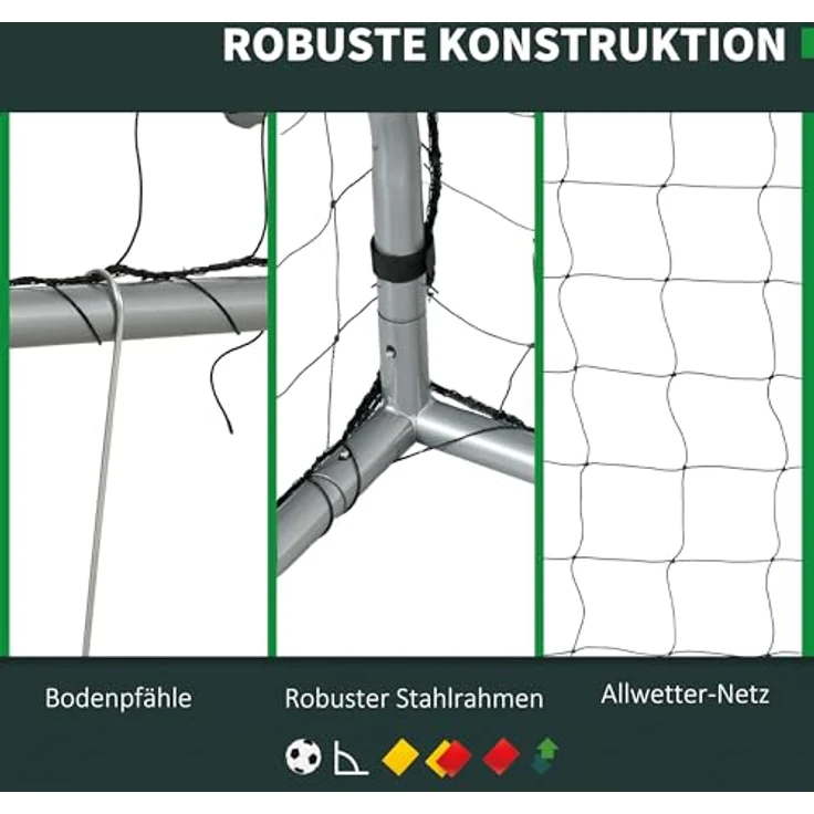 SPORTNOW Fußballtor mit PE-Netzgewebe, 240 x 85 x 160 cm, Stahl, für Garten, Grau – Bild 4