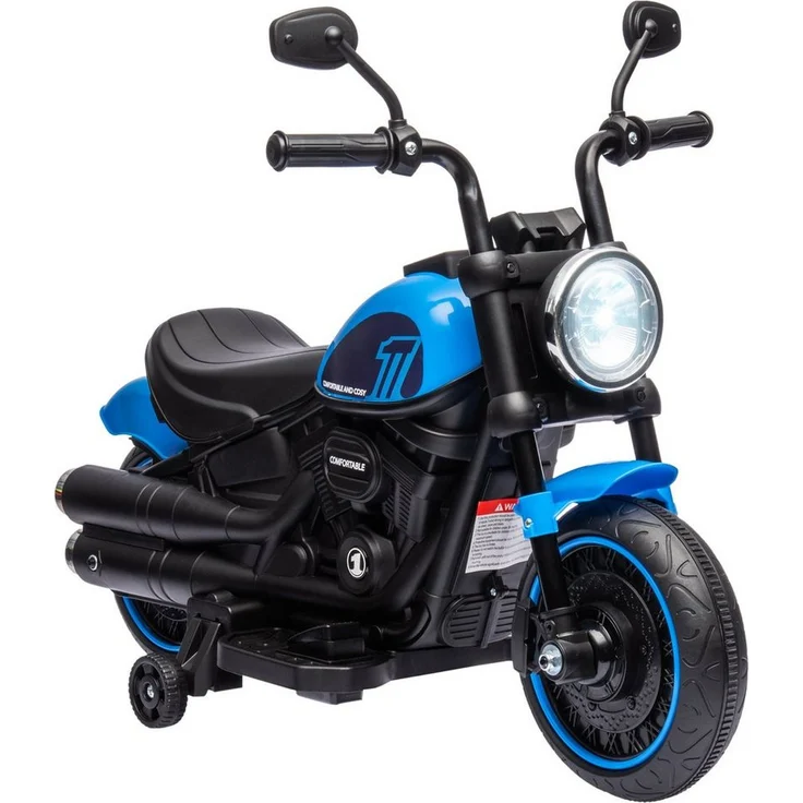 HOMCOM Elektro-Kindermotorrad Kinderfahrzeug mit 2 abnehmbaren Stützrädern Blau, Belastbarkeit 25 kg, 76L x 42B x 57H cm - Preisvergleich – Bild 1