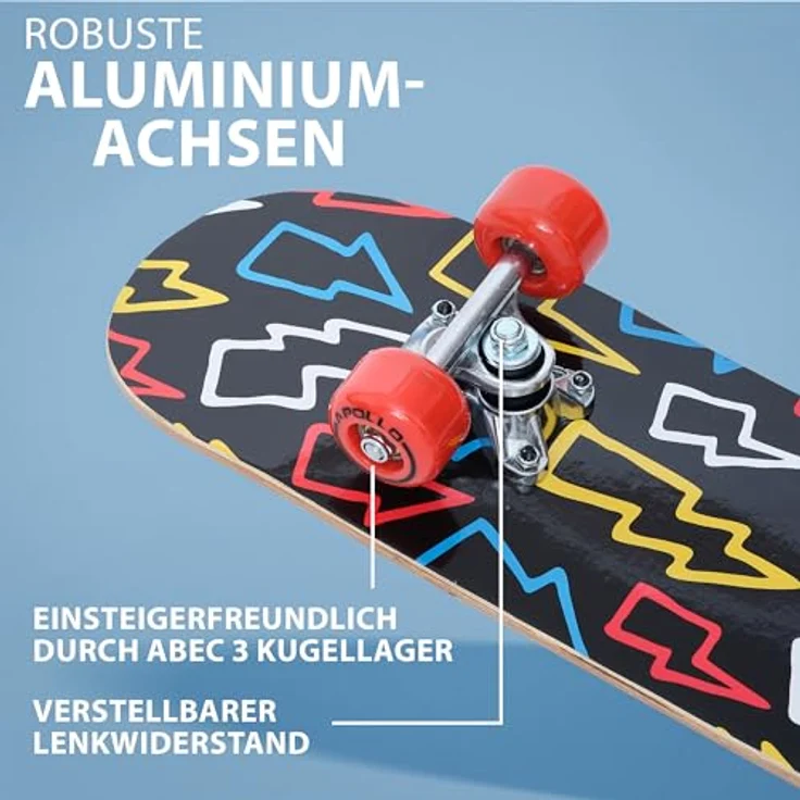 Apollo Kinder Skateboard, | kleines Komplett Board mit ABEC 3 Kugellagern und Aluminium Achsen | Coole Designs für Kinder | Cruiser Boards für Mädchen und Jungs | Kinder Skateboard ab 3 Jahre – Bild 3