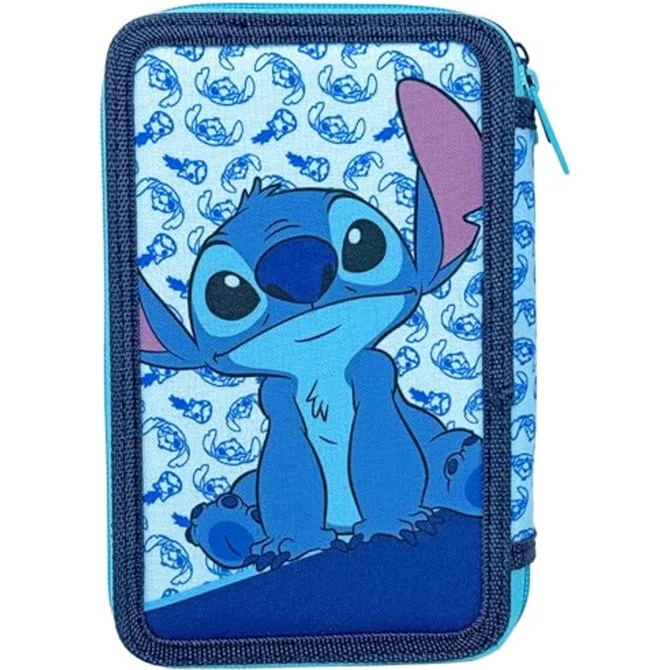 Clondo 3-Fach Federmäppchen für Stitch Fan, 44-teilig komplett gefüllt mit Buntstiften, Filzstiften, Bleistift und Schere – Offizielles Gadget für Kinder, ideal für Grundschule und Geschenk – Bild 5
