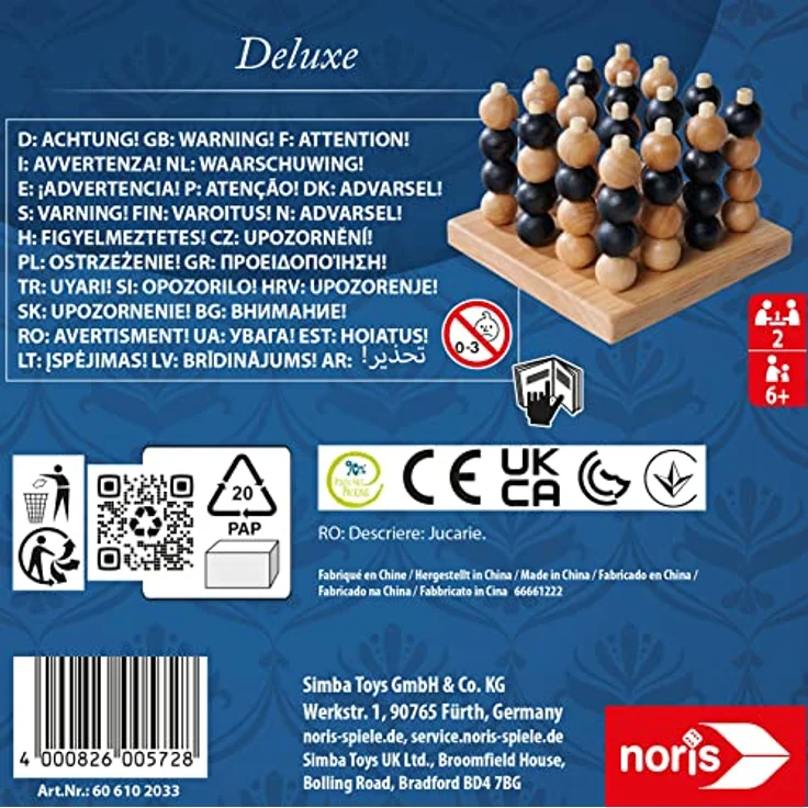 Noris 606102033 - Deluxe 4er Reihe 3D aus Holz - Spiele-Klassiker in hochwertiger Holz-Ausführung mit 64 Kugeln, für Kinder ab 6 Jahre und Erwachsene, Strategie-Spiel für 2 Spieler – Bild 3