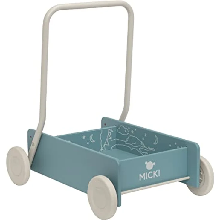 Micki Lauflernwagen Blau - Babyspielzeug für jüngere Kinder aus Holz mit spielvollen Illustrationen und Schwedischem Design - Geeignet ab 9 Monaten - Größe 450 x 350 x 480 mm – Bild 1