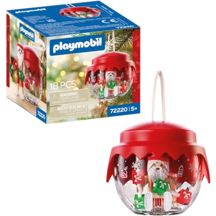 PLAYMOBIL Christmas Weihnachtskugel: Kraftsportler mit Power-Weihnachtsmann & Hanteln, inklusive Aufhängeschnur, für Kinder ab 5 Jahren, 72220