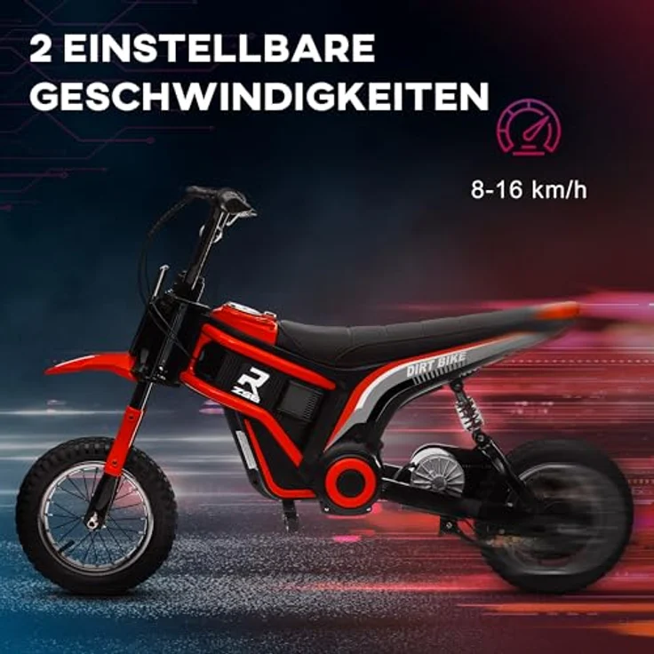 HOMCOM Elektro Motorrad Kinder, 24V 350W, 8-16 KMH, 12 Zoll Luftreifen, mit Musik Scheinwerfer, Rot, für Kinder 8-12 Jahre – Bild 4