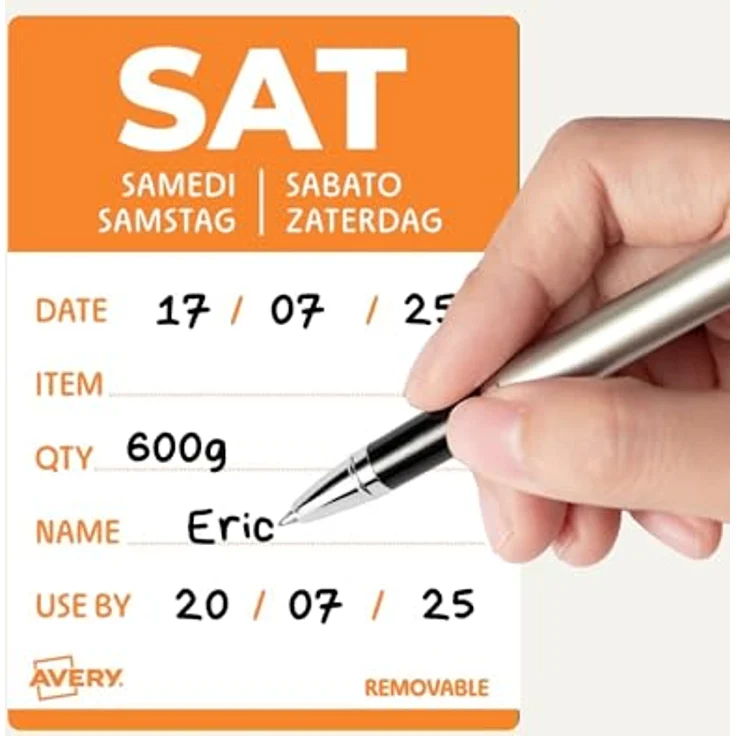 AVERY Zweckform ablösbare Lebensmittel-Tagesetiketten Samstag, orange, 40 x 56 mm, 500 Aufkleber auf Rolle, 5-sprachig, HACCP-konform – Bild 4