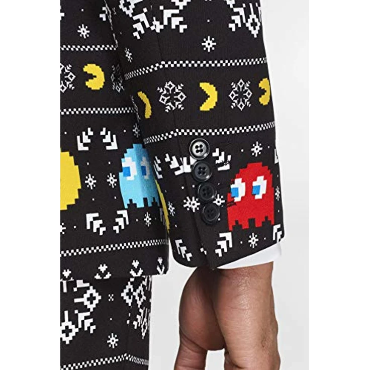 OppoSuits Winter Pac-Man, dreiteiliger Slim-Fit Anzug mit Jackett, Hose und Krawatte, komplett gefüttert, schwarz – Bild 7