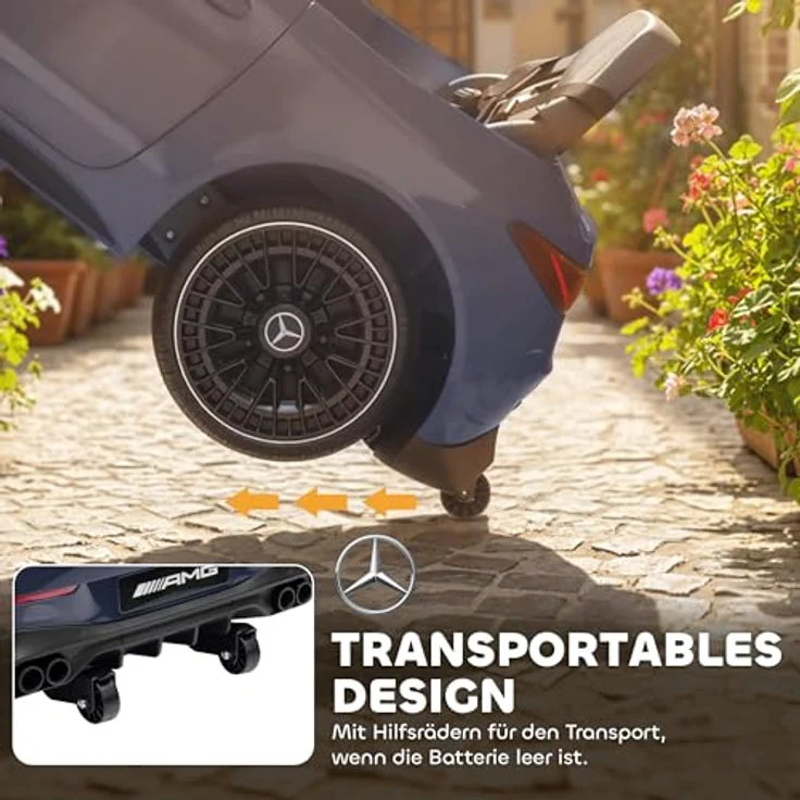 AIYAPLAY Kinder Elektroauto Mercedes-AMG, 12V mit 2,4 GHz Fernbedienung, 2 Motoren, sanftem Start/Stopp, MP3, LED-Beleuchtung, Federung, Hilfsräder, grau, für 3-6 Jahre – Bild 5