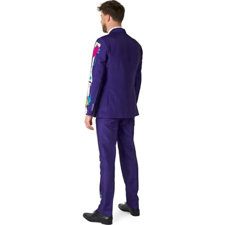 Suitmeister Sugar Skull - Totenkopf Party Anzug im Slim-Fit Schnitt mit Jackett, Hose und Krawatte, schwarz-weiß
