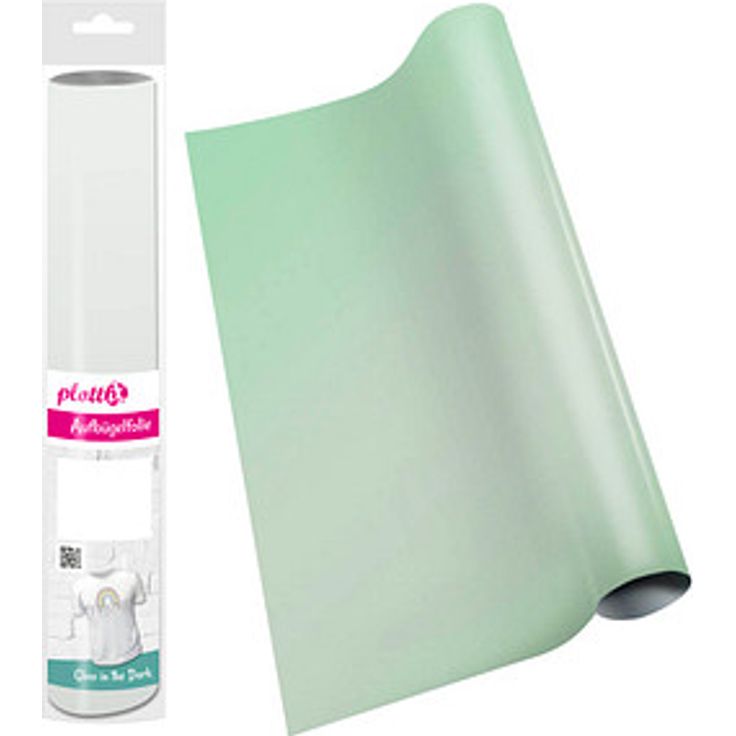 plottiX PremiumFlex Glow in the Dark Aufbügelfolie, weiße Effekt-Folie, 32 x 50 cm, 1 Rolle