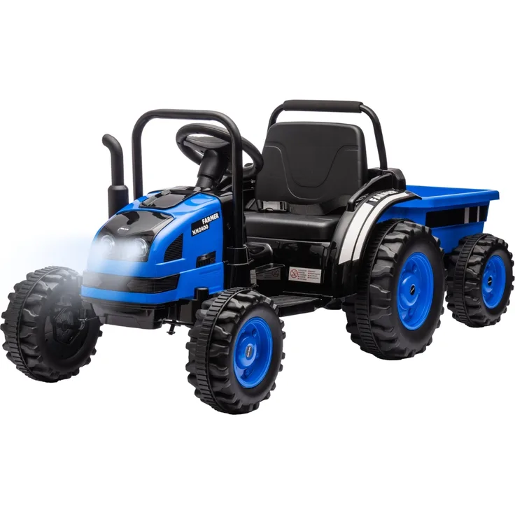 Milly Mally Farmer Elektrotraktor mit Deichsel, batteriebetrieben, 12V, Geschwindigkeit 3-5 km/h, blau