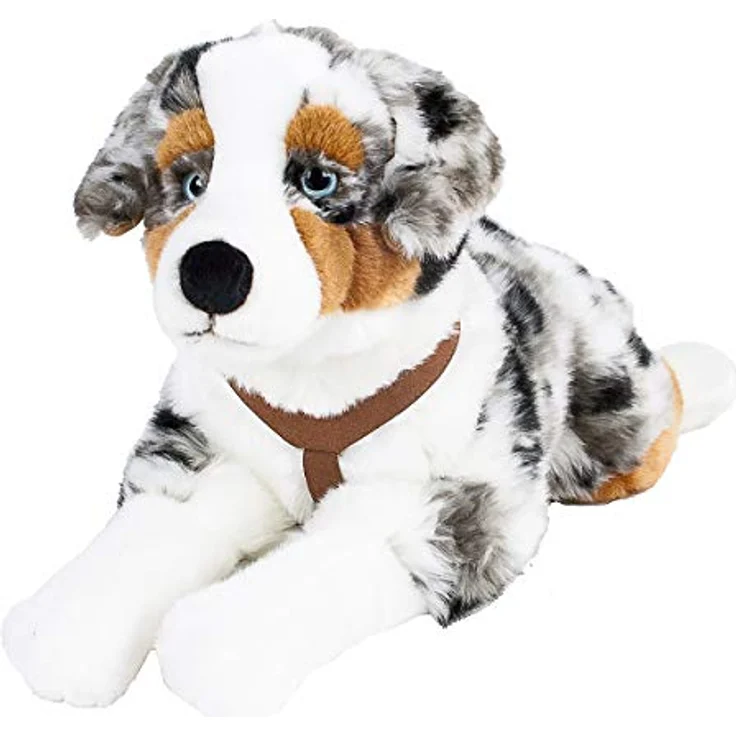 Teddys Rothenburg Uni-Toys Kuscheltier Australian Shepherd braun/grau/weiß 60 cm Plüschhund mit Geschirr – Bild 1