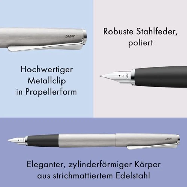 LAMY Füllfederhalter studio, Propellerförmiger Clip, Federbreite M, Ganzmetallgehäuse, zeitlose Eleganz – Bild 4